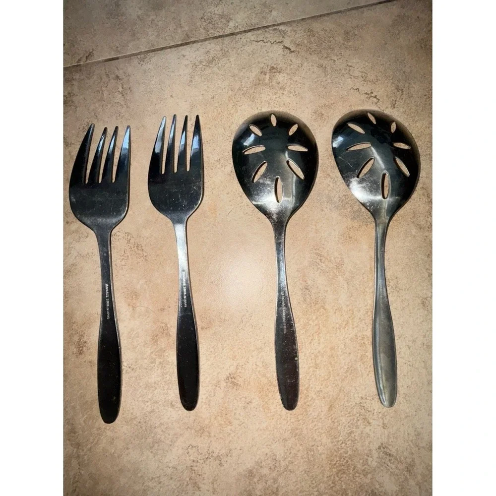 Norpro 18/10 Stainless Steel Serving Utensils 4 Pc Fork Slotted Spoon Set Silver